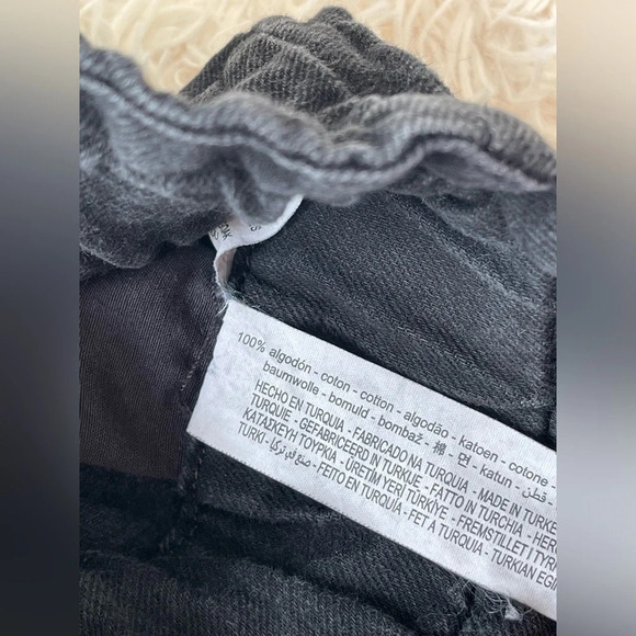 Zara elastic high waist paper bag mom jeans raw hem washed black size 2 - Picture 2 of 7